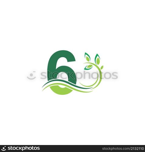 Number 6 Icon with floral logo design template illustration vector