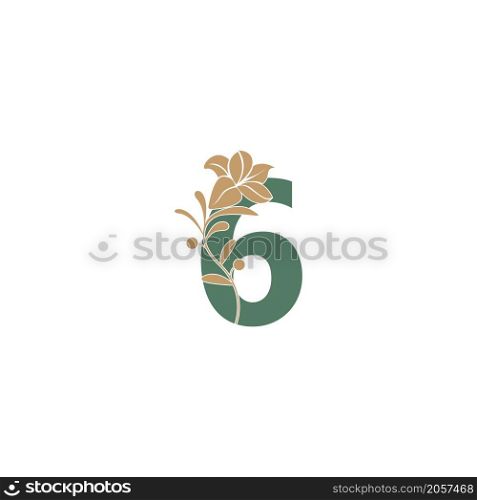 Number 6 icon with lily beauty illustration template vector