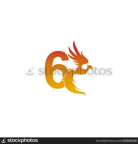 Number 6 icon with phoenix logo design template illustration