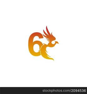 Number 6 icon with phoenix logo design template illustration