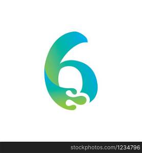 Number 6 logo design with water splash ripple template