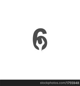 Number 6 logo icon with wrench design vector illustration