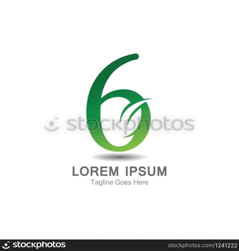 Number 6 logo with leaf concept template design