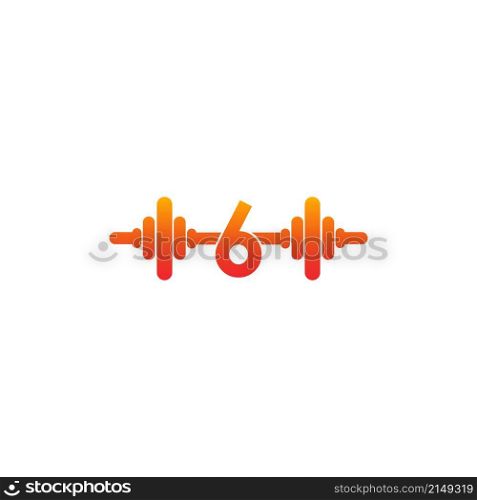 Number 6 with barbell icon fitness design template illustration vector