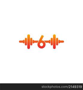 Number 6 with barbell icon fitness design template illustration vector