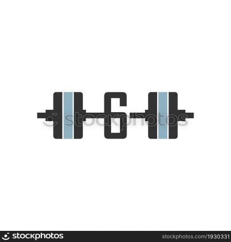 Number 6 with barbell icon fitness design template vector