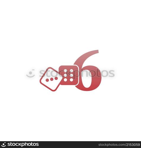 Number 6 with dice two icon logo template vector
