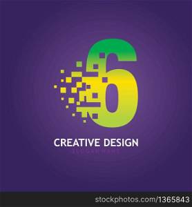 NUMBER 6 with Digital Pixel logo design concept template