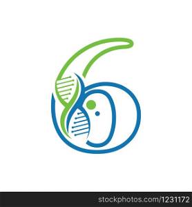 Number 6 with DNA logo Simple creative template icon