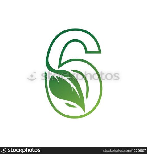 Number 6 with leaf concept logo or symbol template design