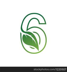 Number 6 with leaf concept logo or symbol template design