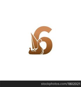 Number 6 with logo icon viking sailboat design template illustration