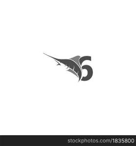 Number 6 with ocean fish icon template vector
