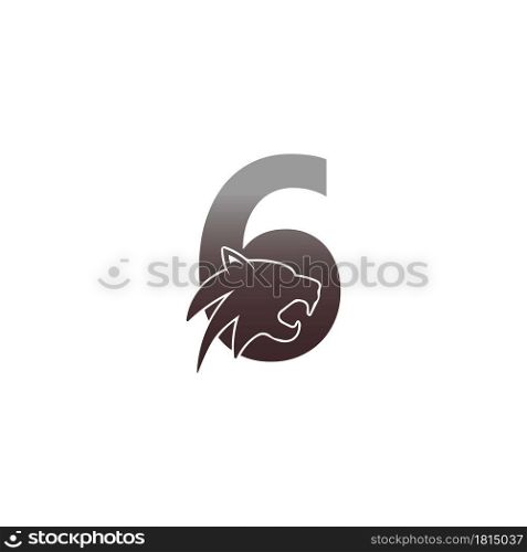 Number 6 with panther head icon logo vector template