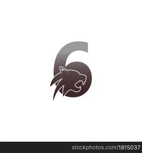 Number 6 with panther head icon logo vector template
