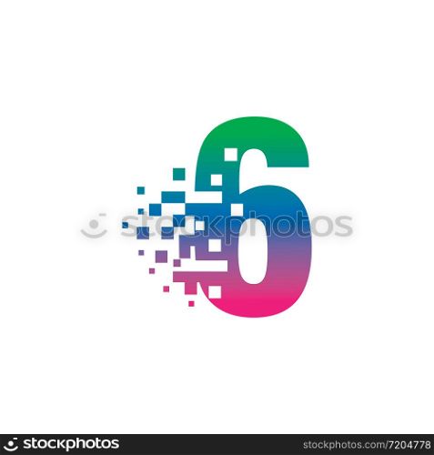 NUMBER 6 with pixel digital logo design gradient concept