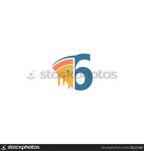 Number 6 with pizza icon logo vector template