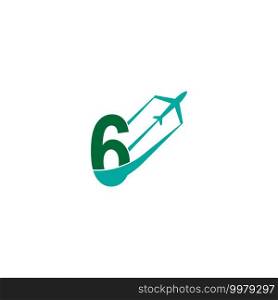 Number 6 with plane logo icon design vector illustration