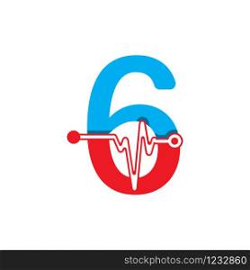 Number 6 with Pulse Logo Vector Element Symbol Template