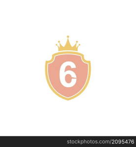 Number 6 with shield icon logo design illustration vector
