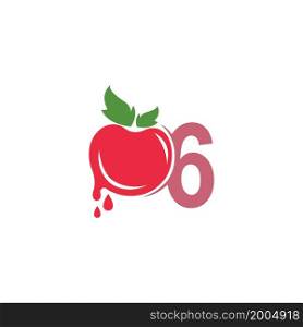 Number 6 with tomato icon logo design template illustration vector