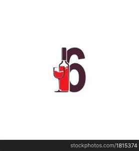 Number 6 with wine bottle icon logo vector template