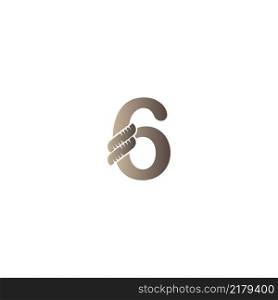Number 6 wrapped in rope icon logo design illustration vector