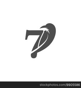 Number 7 and crow combination icon logo design vector