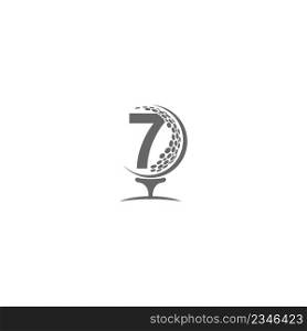 Number 7 and golf ball icon logo design illustration