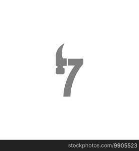 Number 7 and hammer combination icon logo design vector