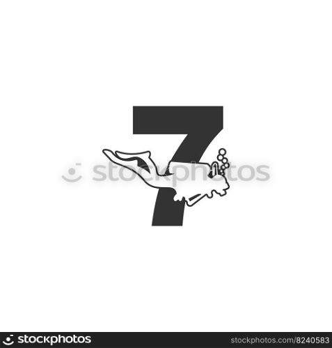 Number 7 and someone scuba, diving icon illustration template