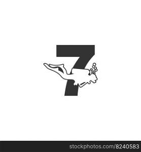 Number 7 and someone scuba, diving icon illustration template