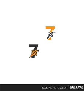 Number 7 bee icon  creative design logo illustration