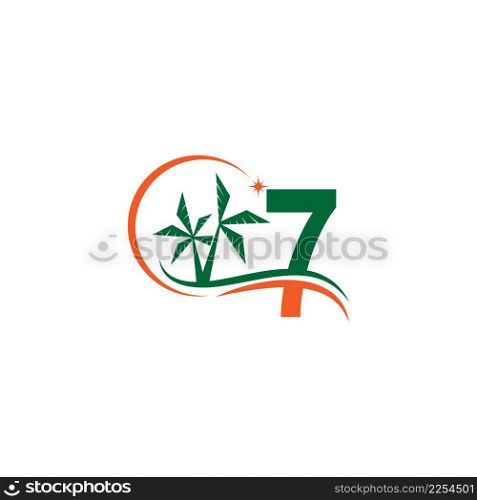 Number 7 blends with coconut trees by the beach at night template