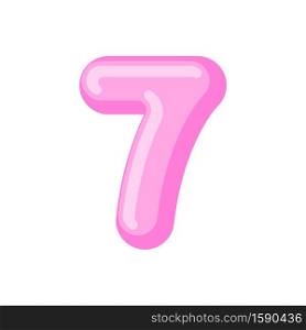 Number 7 candy font. Caramel alphabet seven. lollipop lettering. Sweet ABC sign