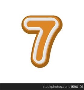Number 7 Gingerbread font. Peppermint honey cake ABC seven. Cookies alphabet. lettering biscuit