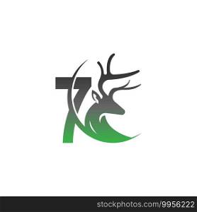 Number 7 icon logo with deer illustration design vector