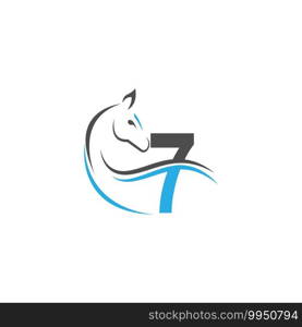 Number 7 icon logo with horse illustration design vector