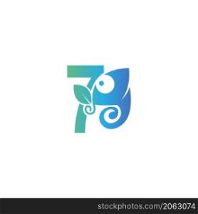 Number 7 icon with chameleon logo design template vector