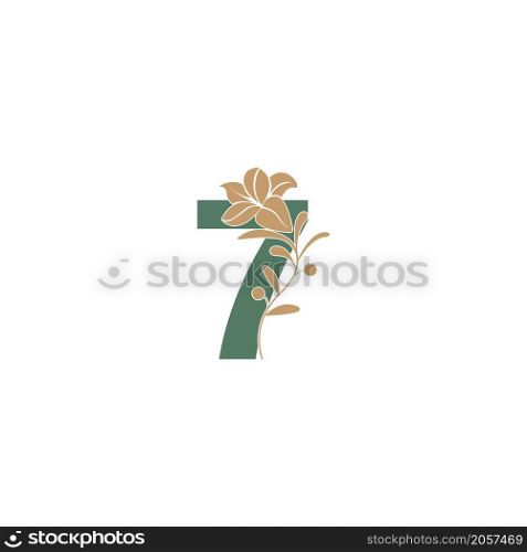 Number 7 icon with lily beauty illustration template vector