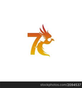 Number 7 icon with phoenix logo design template illustration