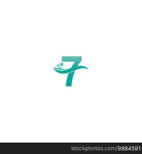 Number 7 logo  coconut tree and water wave icon design vector