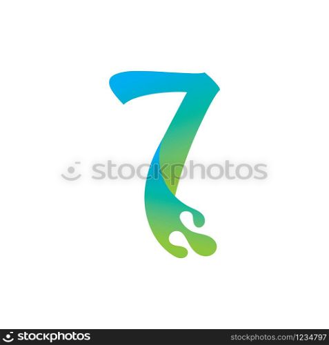 Number 7 logo design with water splash ripple template