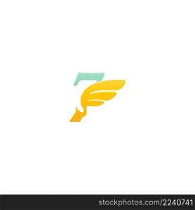 Number 7 logo icon illustration with wings vector