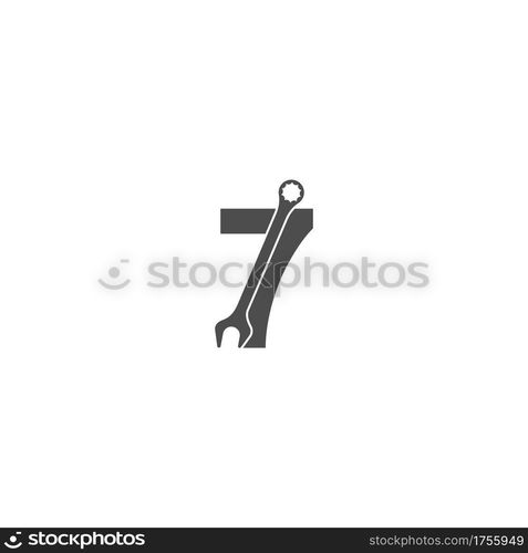 Number 7 logo icon with wrench design vector illustration