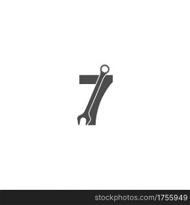 Number 7 logo icon with wrench design vector illustration