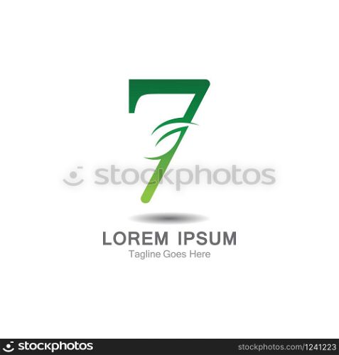 Number 7 logo with leaf concept template design