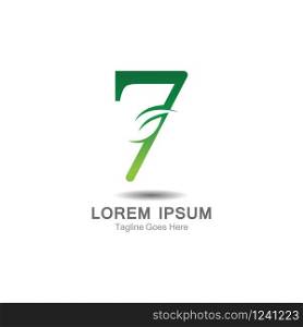 Number 7 logo with leaf concept template design