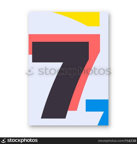 Number 7 poster. Cover design for magazine, printing products, flyer, presentation, brochure or booklet. Vector illustration. Number 7 poster