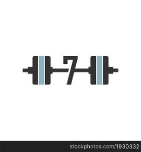 Number 7 with barbell icon fitness design template vector